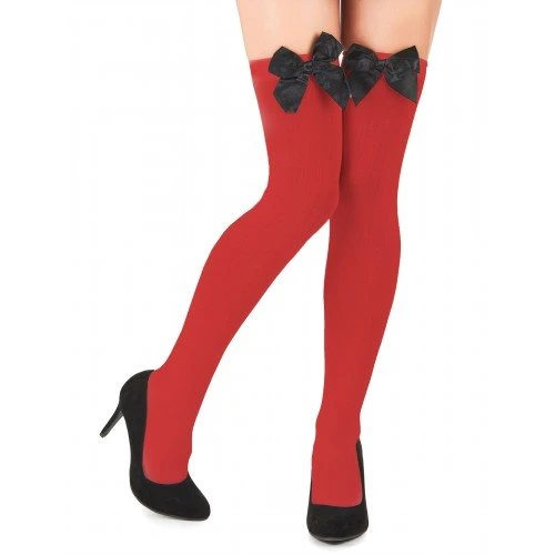 Panty Kousen Rood Met Zwarte Strik 2 Panty Kousen Rood Met Zwarte Strik - Afbeelding 2