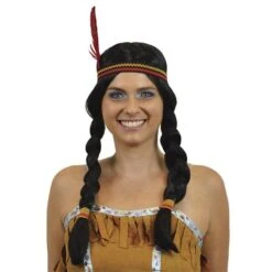 Indiaanse Pruik Met Vlechtjes En Hoofdband