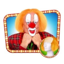 Clownspruik Kaalkop 'Bassie' Met Oranje Haar