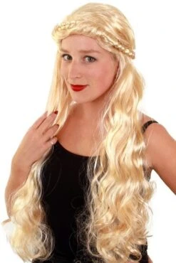 Pruik Met Krullen En Lange Vlecht Blond