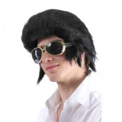 Elvis Pruik Synthetisch Zwart Met Bakkebaard