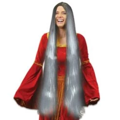 Pruik Lady Godiva Extra Lang Grijs