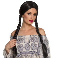 Boland Pruik Woensdag Zwart Met Vlechten