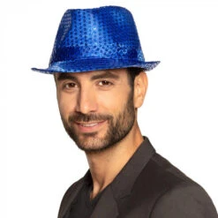 Hoed Popstar Pailletten Blauw