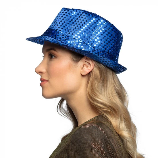 Hoed Popstar Pailletten Blauw 2 Hoed Popstar Pailletten Blauw - Afbeelding 2