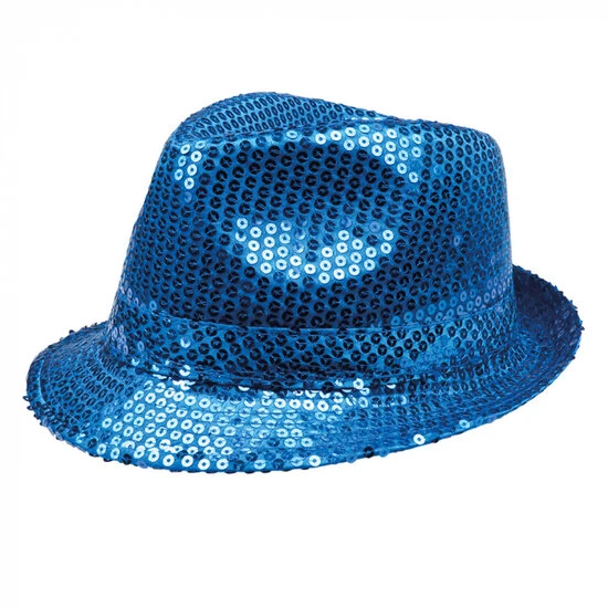 Hoed Popstar Pailletten Blauw 4 Hoed Popstar Pailletten Blauw - Afbeelding 4