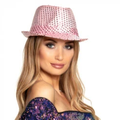 Hoed Popstar Pailletten Roze