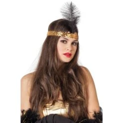 Charleston Hoofdband Goud Met Zwarte Veer