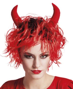Pruik Curly Devil Rood Met Hoorntjes