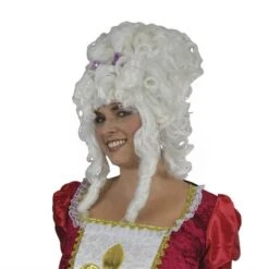 Pruik Marie Antoinette Wit Met Pijpenkrullen Met Strik