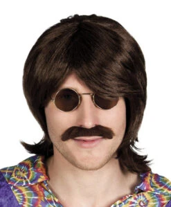 Boland Pruik Gary Donkerbruin Met Zelfklevende Snor