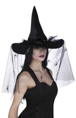 Boland Heksenhoed Zwart Met Tule En Spinnen
