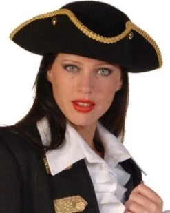 Piratenhoed Zwart Wolvilt Met Goudgalon