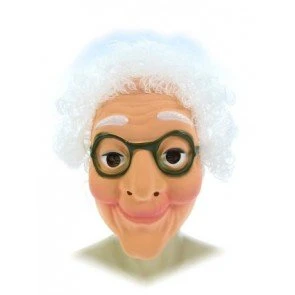 Oma / Sarah Plastic Masker Met Wit Haar En Bril 1 Oma / Sarah Plastic Masker Met Wit Haar En Bril