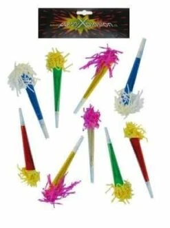 6 Toeters Papier Met Franje 25cm Assorti Kleuren