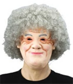 Oma / Sarah Masker Foam Oude Vrouw Met Grijze Krulpruik