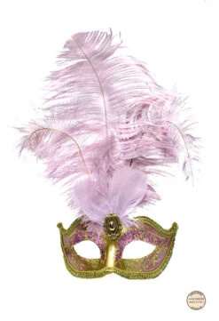 Venetiaans Masker Star Goud-roze Met Verentooi