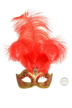Venetiaans Masker Star Goud-rood Met Verentooi