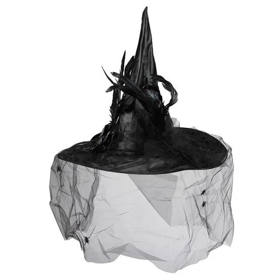 Heksenhoed Luxe Zwart Satijn Met Tule 1 Heksenhoed Luxe Zwart Satijn Met Tule