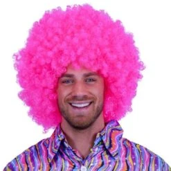 Afro Pruik Roze