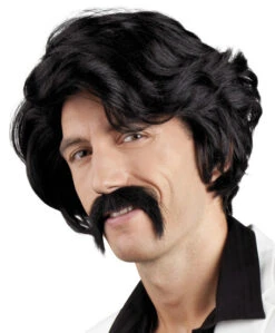 Boland Pruik Chuck Zwart Met Zelfklevende Snor